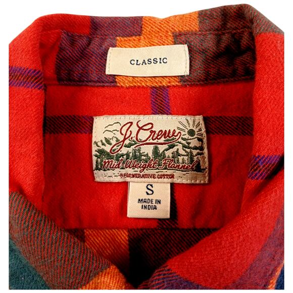 J. Crew Mens Classic Red & Green Plaid Long Sleeve Flannel Shirt - Size Small - Picture 4 of 4